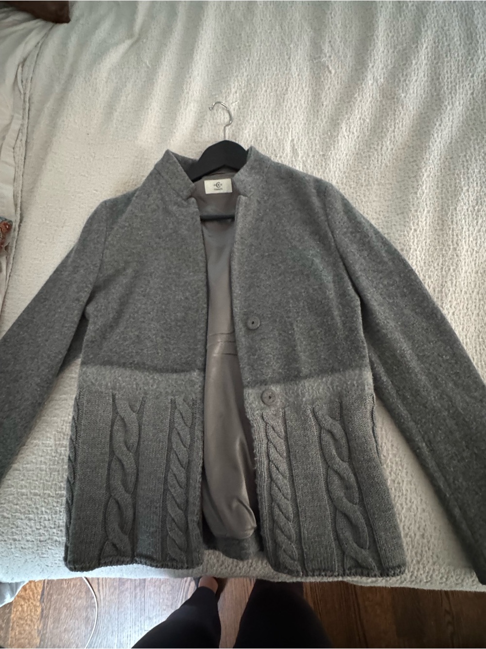 Gray Cable-Panel Wool Blend Blazer Jacket - Unbranded